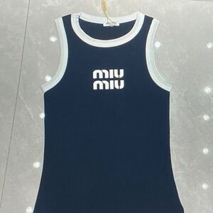 Miu Miu Dark Blue Tank with White Accents